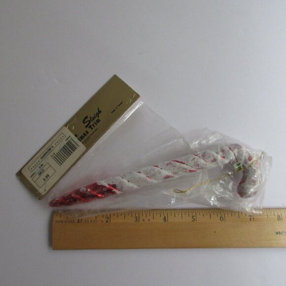 3  Blow Mold 8" Candy Cane Ornaments Red, Blue, Gold Glitter Golden Sleigh NIP - Picture 13 of 13